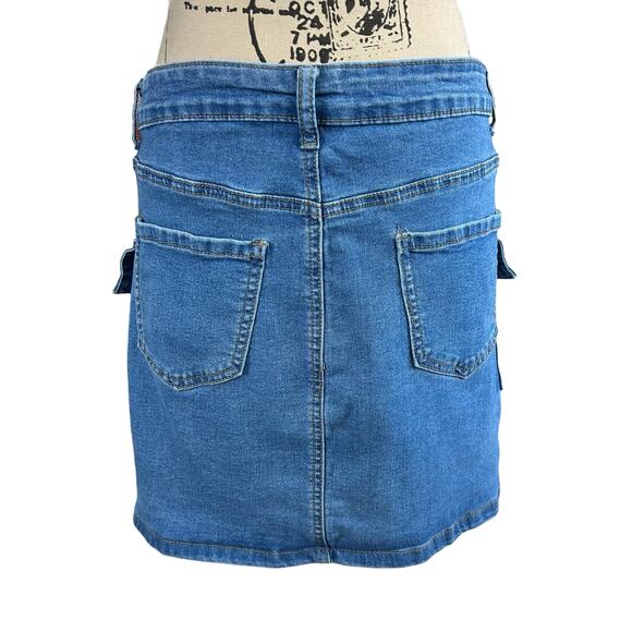 Telepatia Denim Skirt Women Size 16 Light Blue Wash Utilitarian Pockets Y2K Mini - Picture 2 of 10